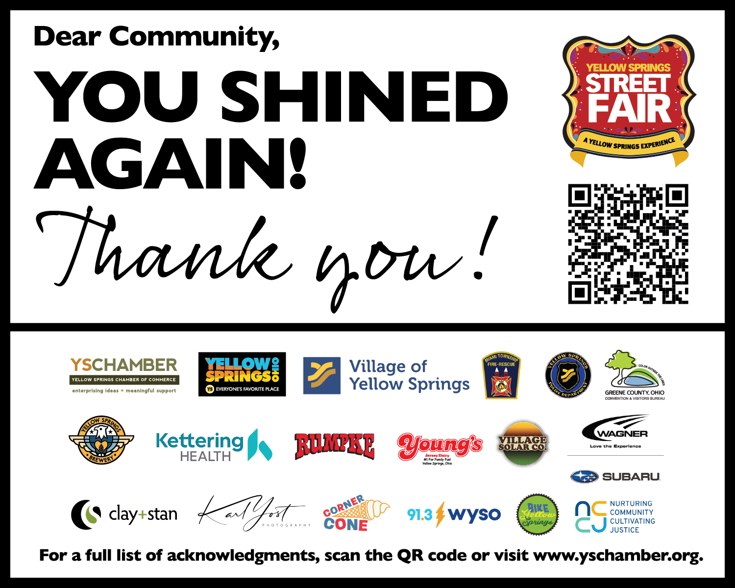A Street Fair Thank You to the Yellow Springs Community